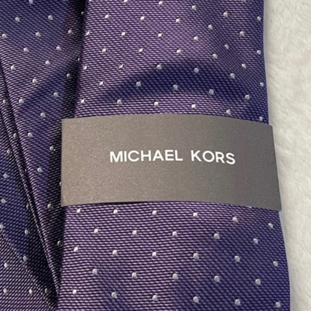 NWT Michael Kors Tie poly & silk blend Purple with White dots